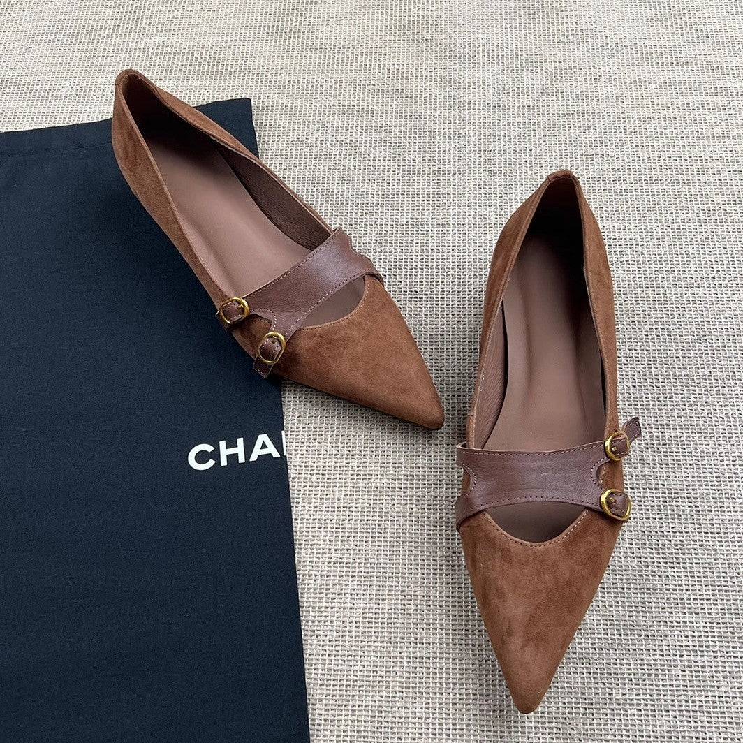 Damen Slingback-Ballerinas mit dekorativer Schnallenakzent und eleganter Lederoberfläche Drune
