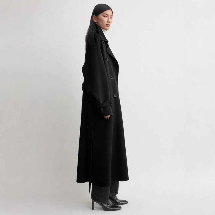 Damen eleganter Überlanger Wool Trenchcoat Drune