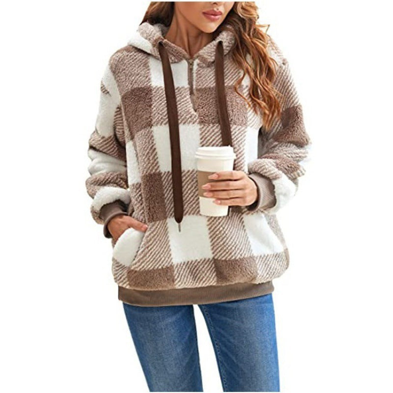 Drune | Frauen Kontrollierte Hohe Kragen Hoodie Gemütlicher Stil