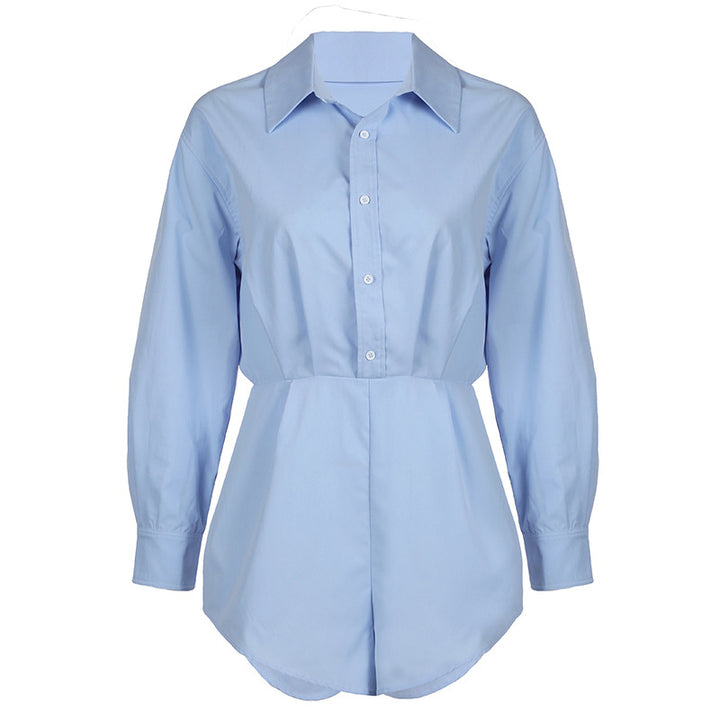 Damen nan taillierter Hemd‑Romper mit Langarm, verdeckter Knopfleiste und figurformender Taille Drune