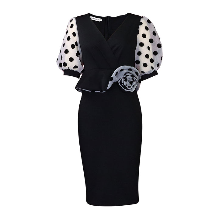 Damen Midi-Kleid mit Puffärmeln und floralem Detail Drune
