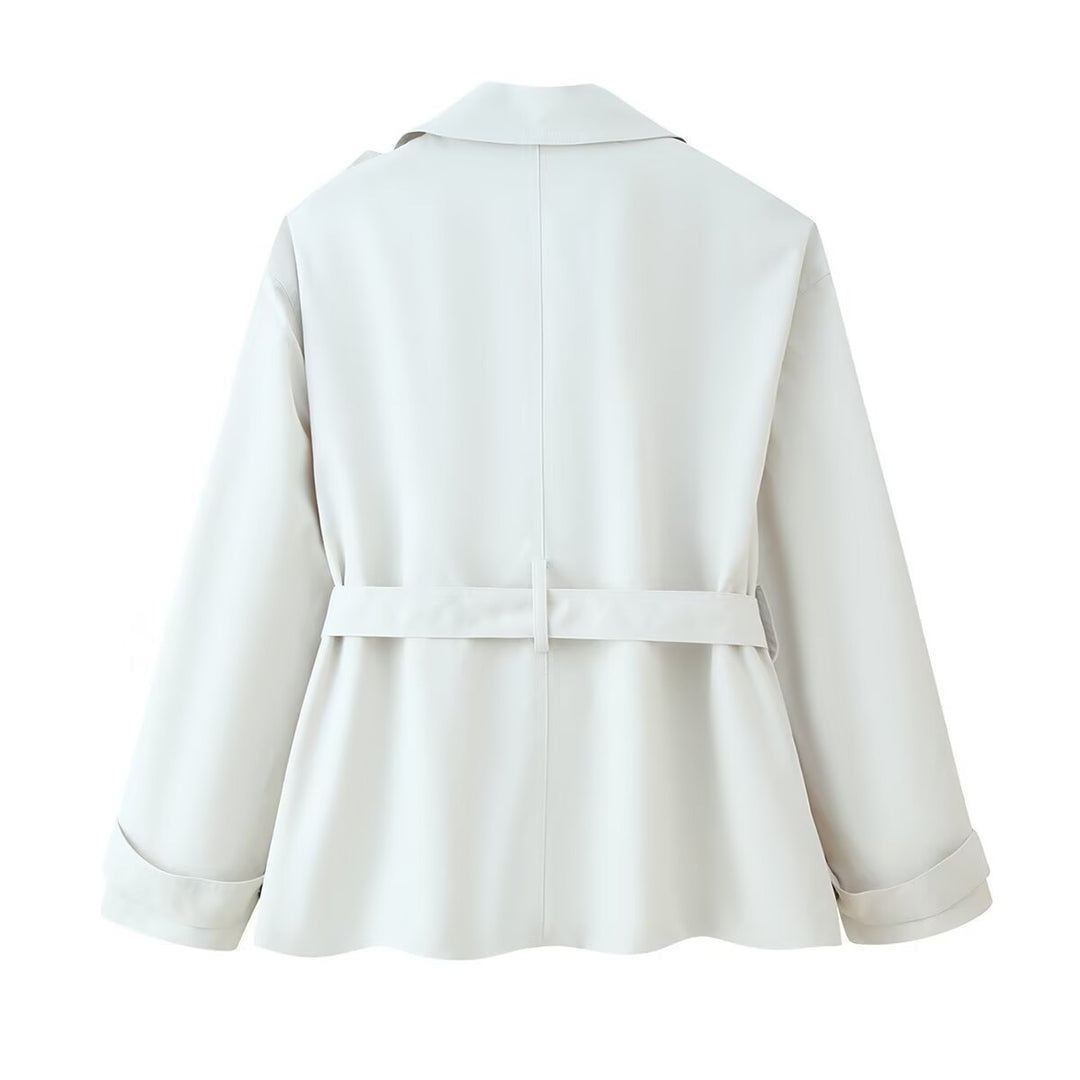 Damen modische Übergangsjacke mit Taillengürtel und funktionalen Knöpfen Drune