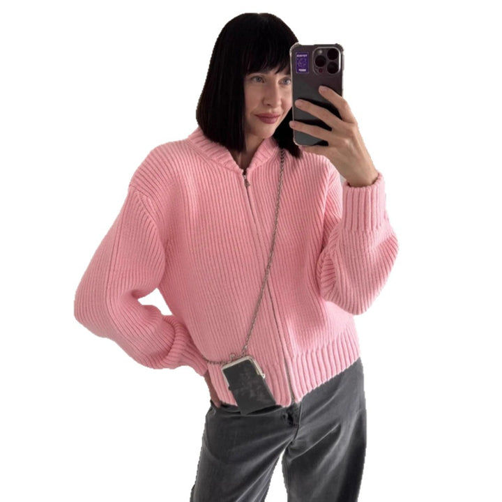 Damen lässiger Strickpullover mit Reißverschluss Drune