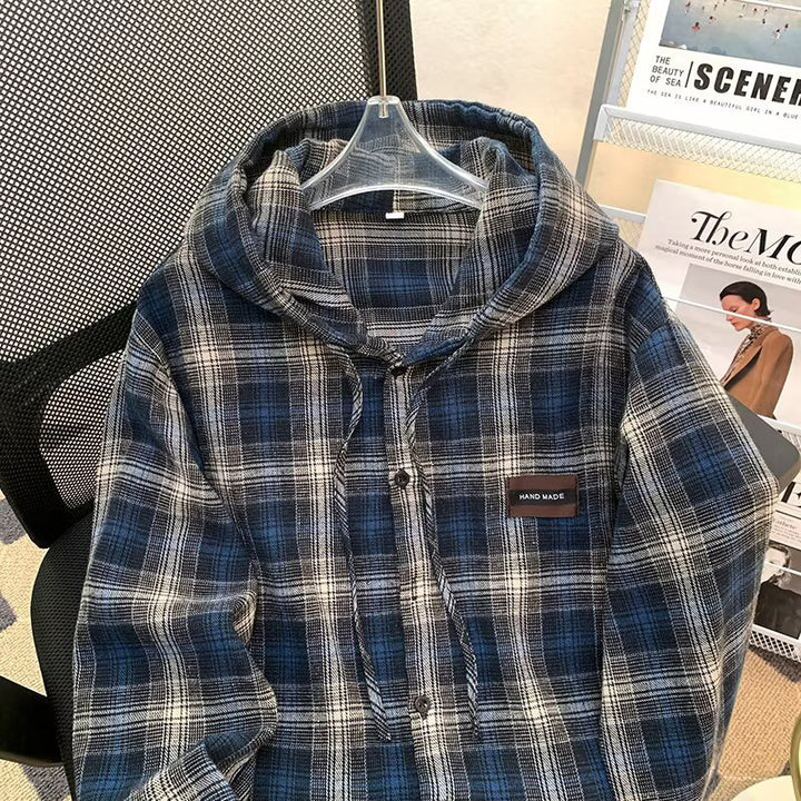 Damen Karo-Hemdjacke mit Kapuze Drune