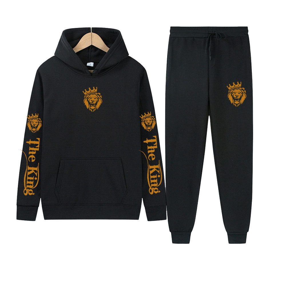 Herren Sportliches Kapuzenpulli und Jogginghose Set mit Königsmotiv Drune