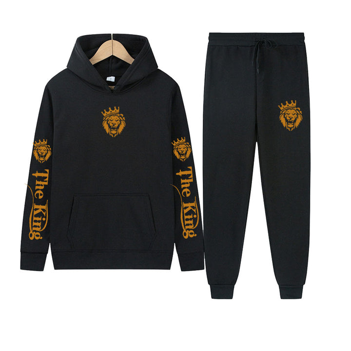 Herren Sportliches Kapuzenpulli und Jogginghose Set mit Königsmotiv Drune