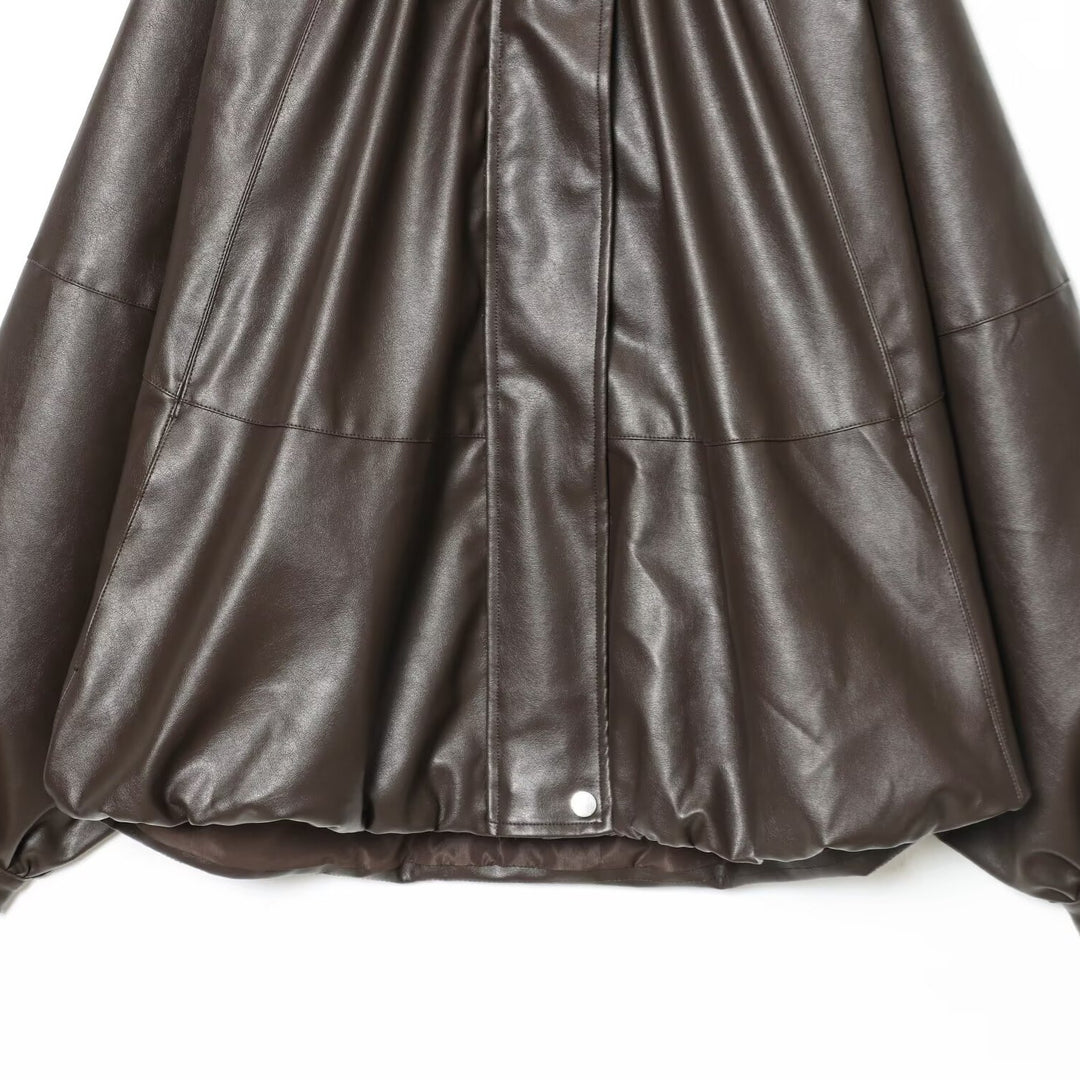 Damen Kunstlederjacke mit voluminösen Ärmeln und gewelltem Design Drune