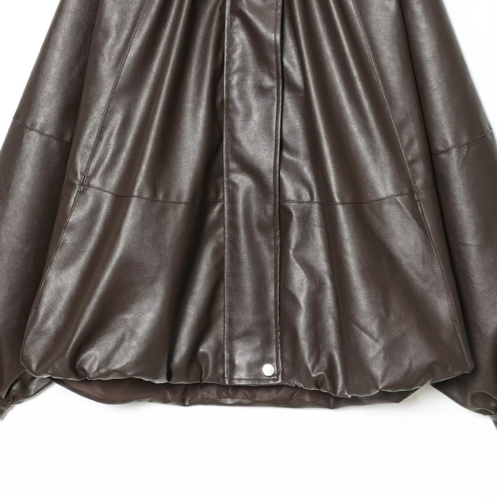 Damen Kunstlederjacke mit voluminösen Ärmeln und gewelltem Design Drune