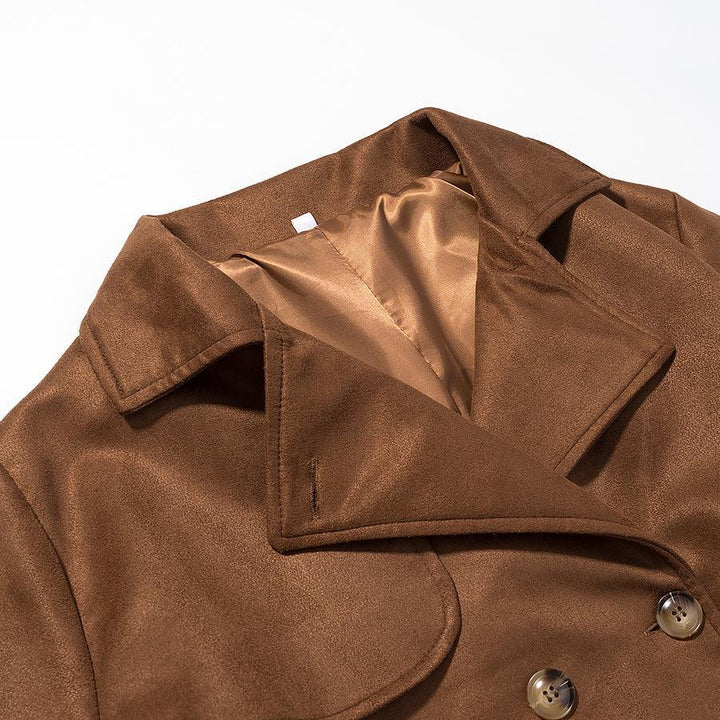 Damen Tragbare Wildleder-Trenchcoat mit Gürtel und großen Taschen Drune