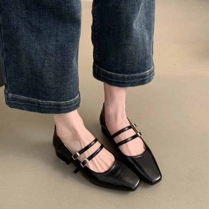 Damen elegante Mary Jane Ballerinas mit modischem Doppelriemen und komfortablem Fußbett Drune