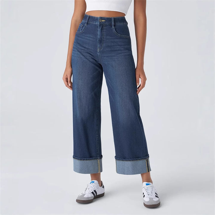Damen Weitgeschnittene Denim-Hose mit umgeschlagenem Saum Drune