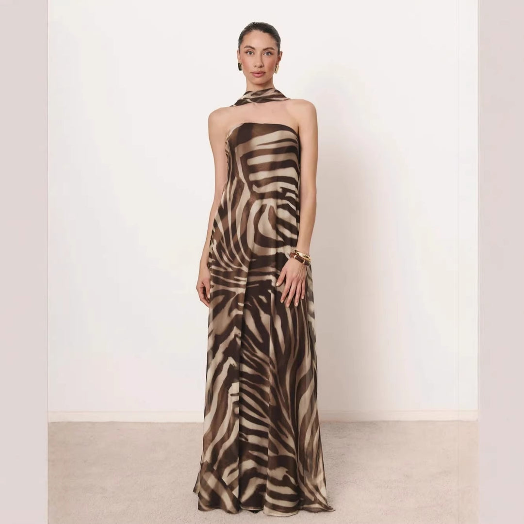 Damen Elegantes langes Kleid mit schmalem Neckholder Drune