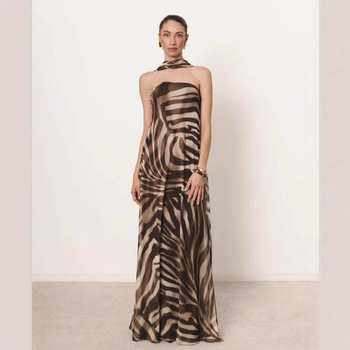 Damen Elegantes langes Kleid mit schmalem Neckholder Drune