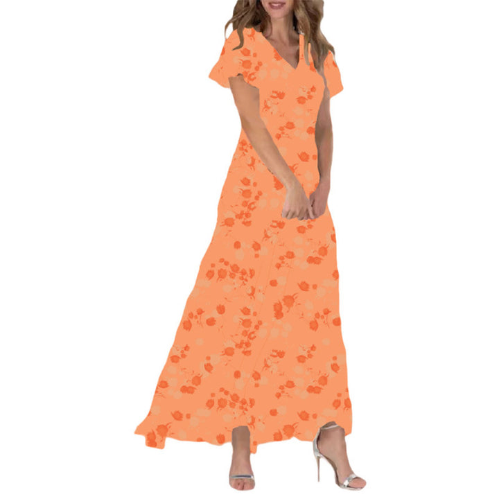 Damen Elegantes Maxikleid mit transparenten Ärmeln und floralem Muster Drune