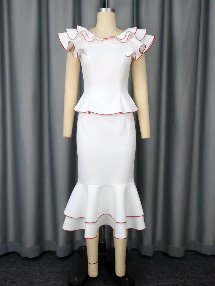 Damen elegantes Kleid mit innovativem Rüschendesign Drune