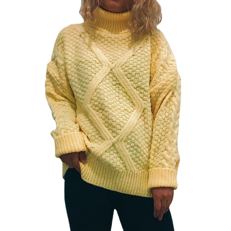 Damen Grobstrickpullover mit modischem Zopfmuster und hohem Kragen Drune