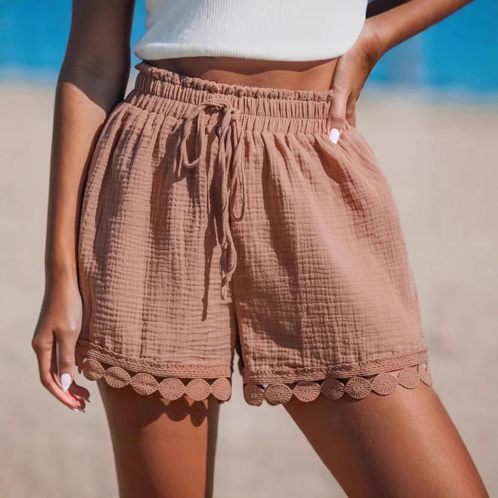 Damen lockere Short mit elastischem Bund und dekorativem Häkelabschluss Drune