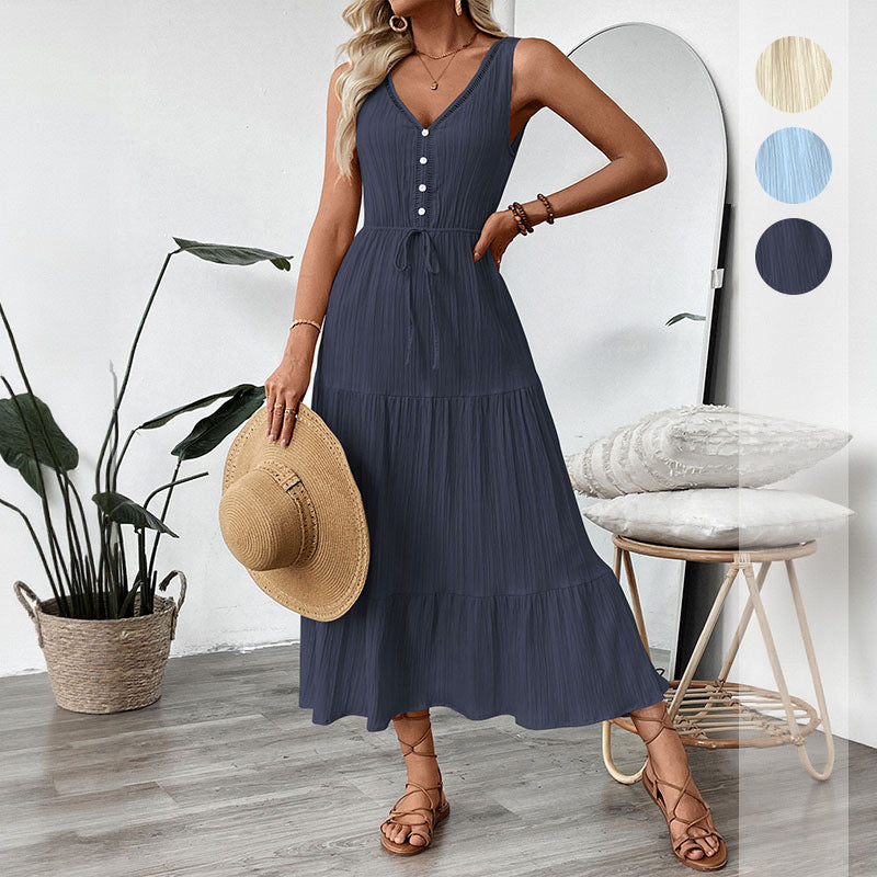 Damen Maxikleid mit elastischem Taillenzug und modischen Rüschendetails Drune