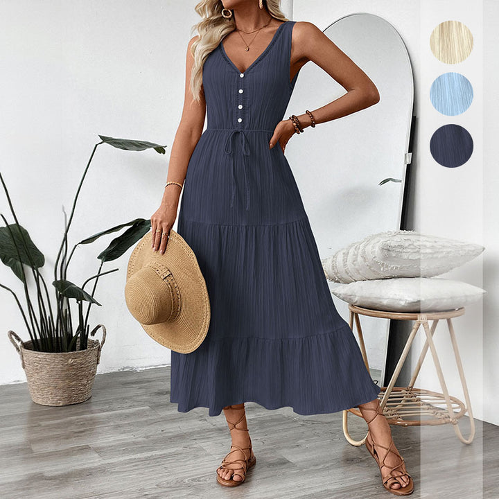 Damen Maxikleid mit elastischem Taillenzug und modischen Rüschendetails Drune