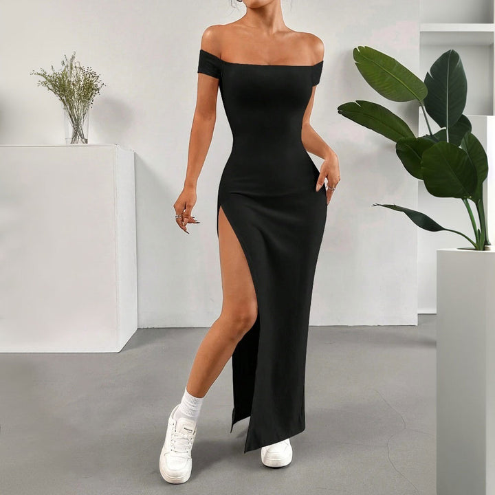 Damen Maxikleid mit schulterfreiem Schnitt und hohem Schlitz Drune