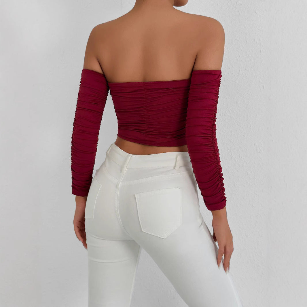 Damen Top mit schulterfreiem Design und raffinierter Raffung Drune