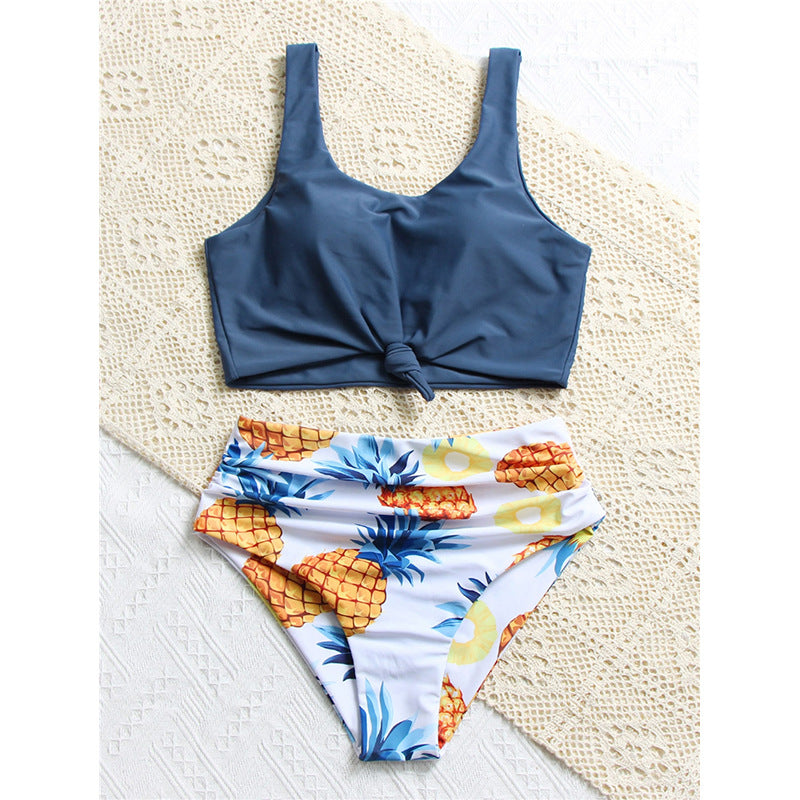Damen Bikini-Set mit knotenförmigem Oberteil und hohem Bund Drune