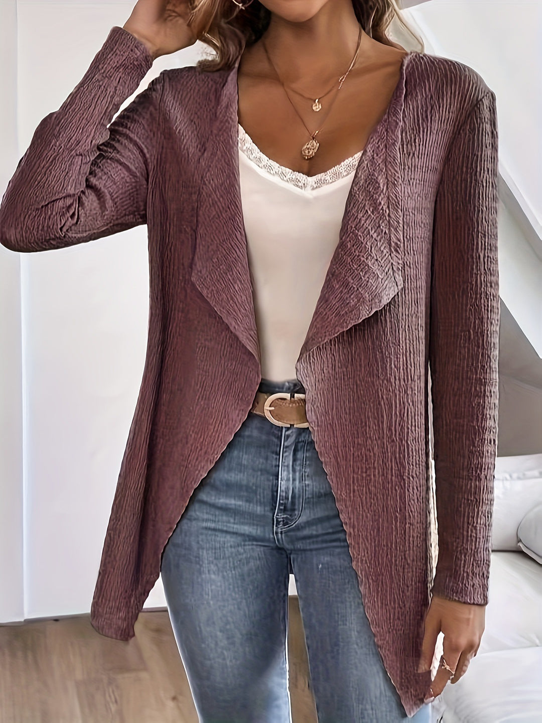 Damen elegante Jacke mit lässigem Schnitt und strukturiertem Gewebe Drune