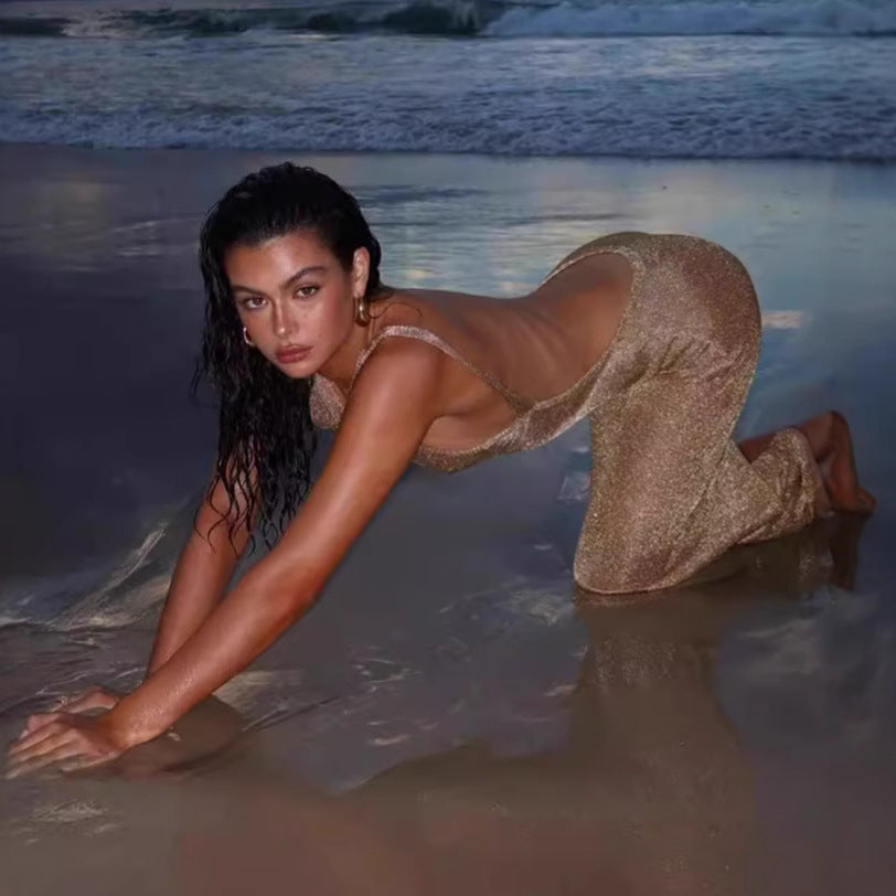 Damen Transparente Maxikleid mit schimmerndem Effekt Drune