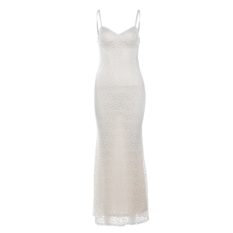 Damen Spitzenkleid mit zarten Spaghettiträgern und fließendem Schnitt Drune