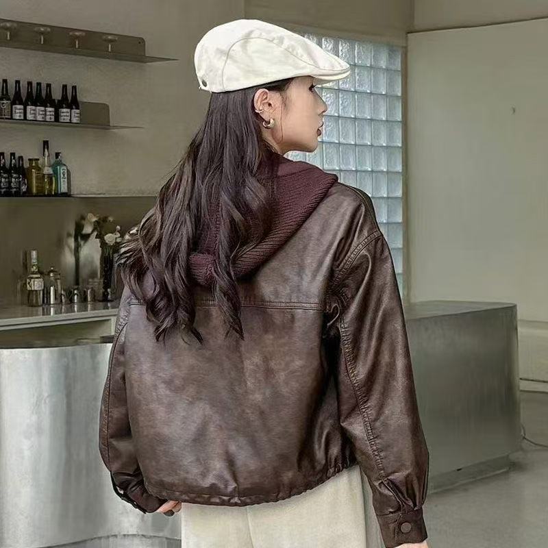 Damen lässige Kunstlederjacke Drune