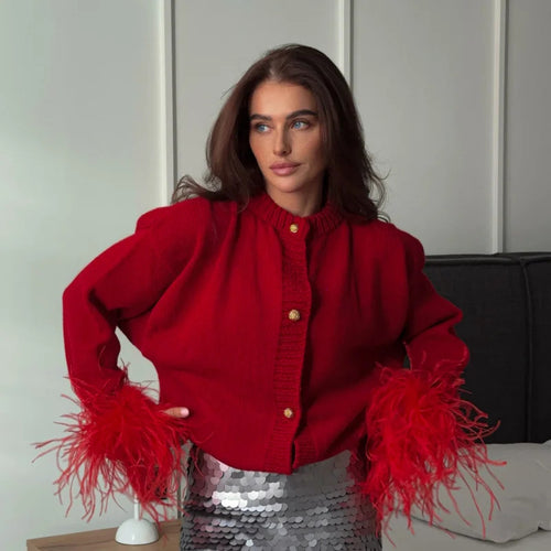 Damen Stilvolle Strickjacke mit ausgefallenen Ärmeln Drune