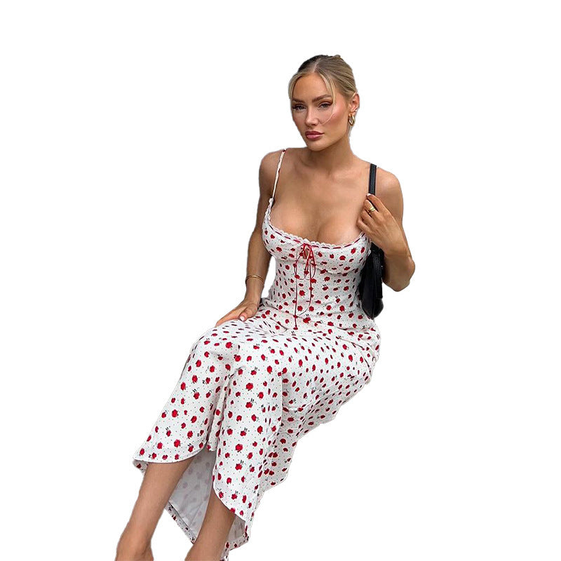 Damen Maxikleid mit zartem floralen Muster und raffinierten Rüschendetails Drune