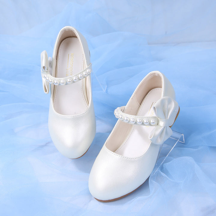 Mädchen elegante Ballerinas mit Schleifen- und Perlenakzenten Drune