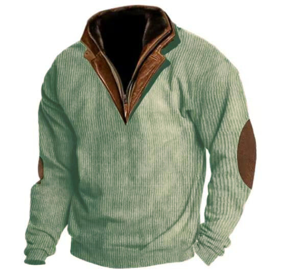 Herren Strickpullover mit Lederdetails und hohem Kragen Drune
