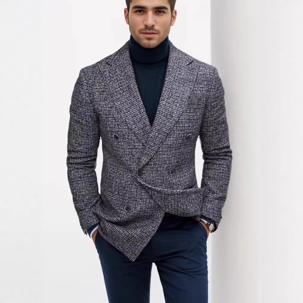 Herren nan zweireihiger strukturierter Wollmix-Blazer mit Peak-Revers und tailliertem Schnitt Drune