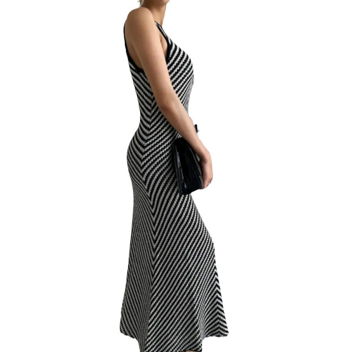 Damen Langarm-Hängerchenkleid mit raffiniertem Zickzack-Muster Drune
