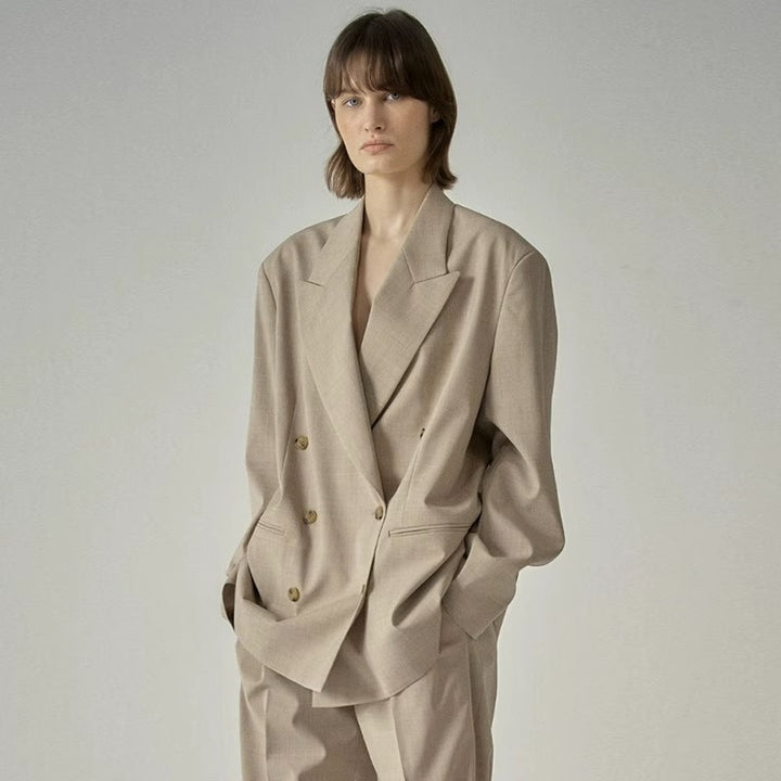 Damen Modischer ausgefallener Blazer mit doppelter Knopfreihe und oversized Schnitt Drune