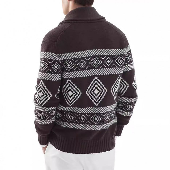 Herren Strickjacke mit modernem grafischen Muster und klassischem Kragen Drune
