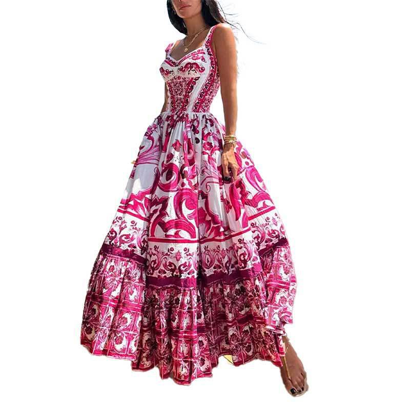 Damen Maxikleid mit aufwendigem ornamentalen Design und weit schwingendem Rock Drune