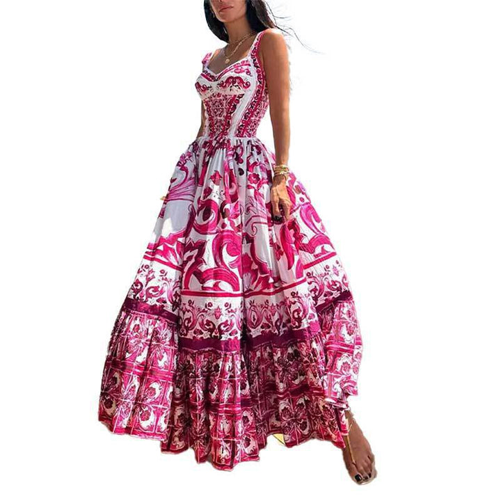 Damen Maxikleid mit aufwendigem ornamentalen Design und weit schwingendem Rock Drune