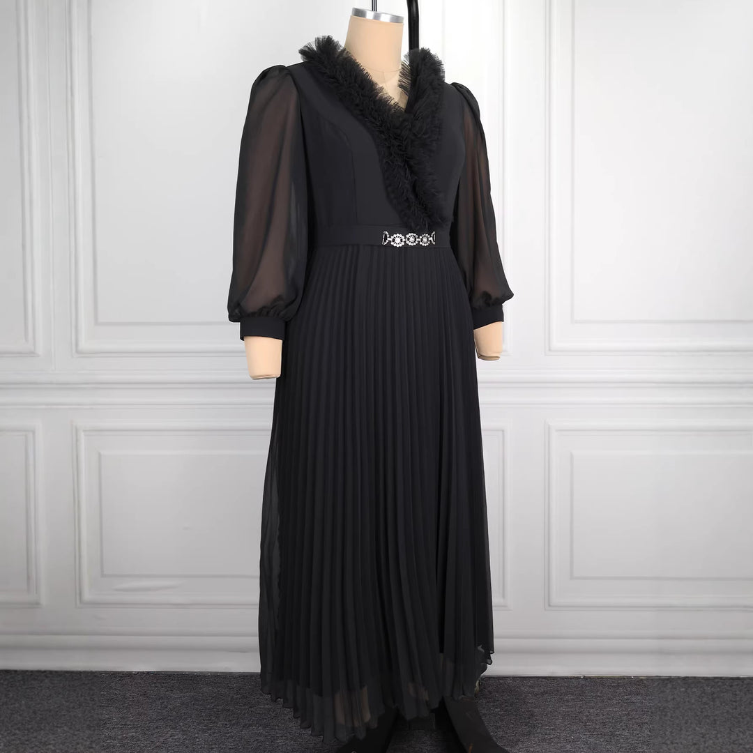 Damen Elegantes plissiertes Midi-Kleid mit Rüschendetails Drune
