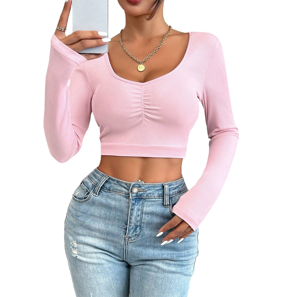 Damen langärmliges Crop-Top mit Raffungen Drune