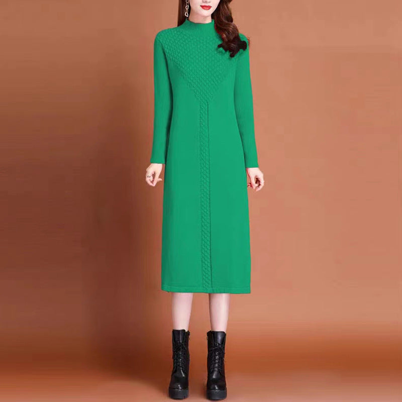 Damen Strickmaxikleid mit hohem Kragen und eleganten Zopfdetails Drune