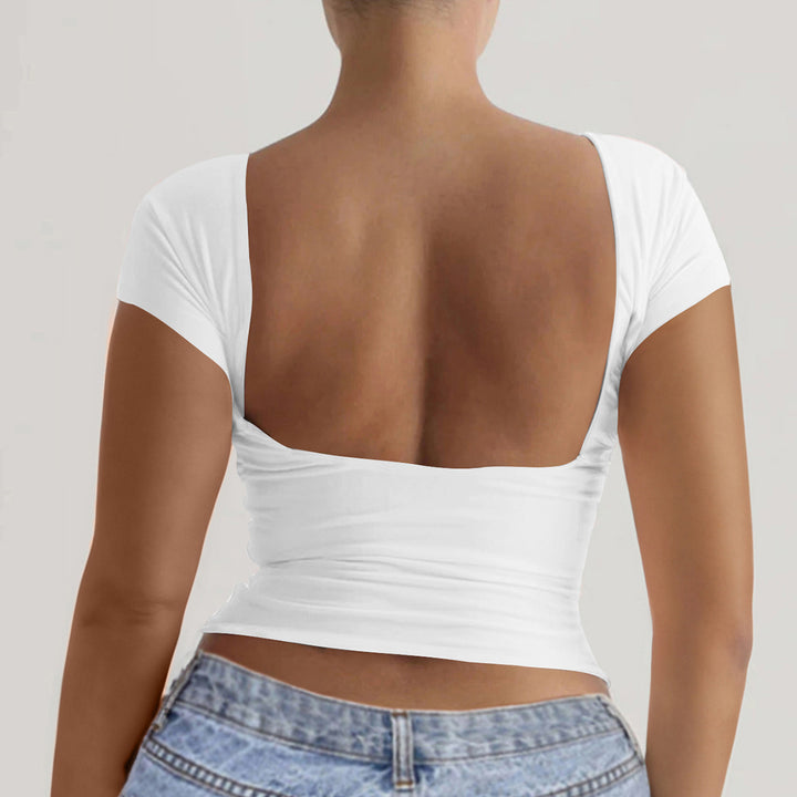 Damen elegantes Off-Shoulder Oberteil mit tiefem Rücken Drune