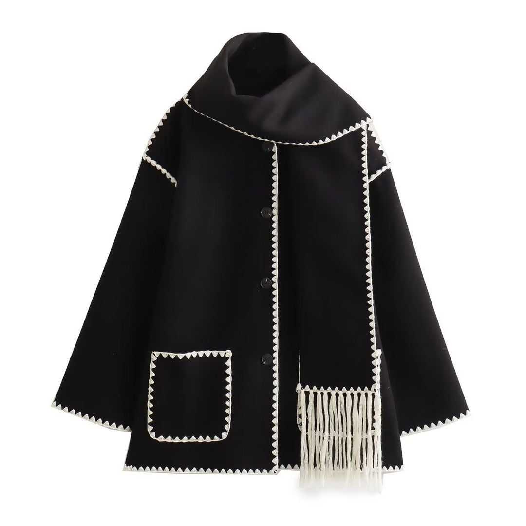 Damen Mantel mit Fransendetail und eleganter Knopfleiste Drune