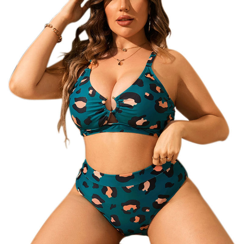 Damen Hochgeschnittener Bikini mit modernem Leo-Muster Drune