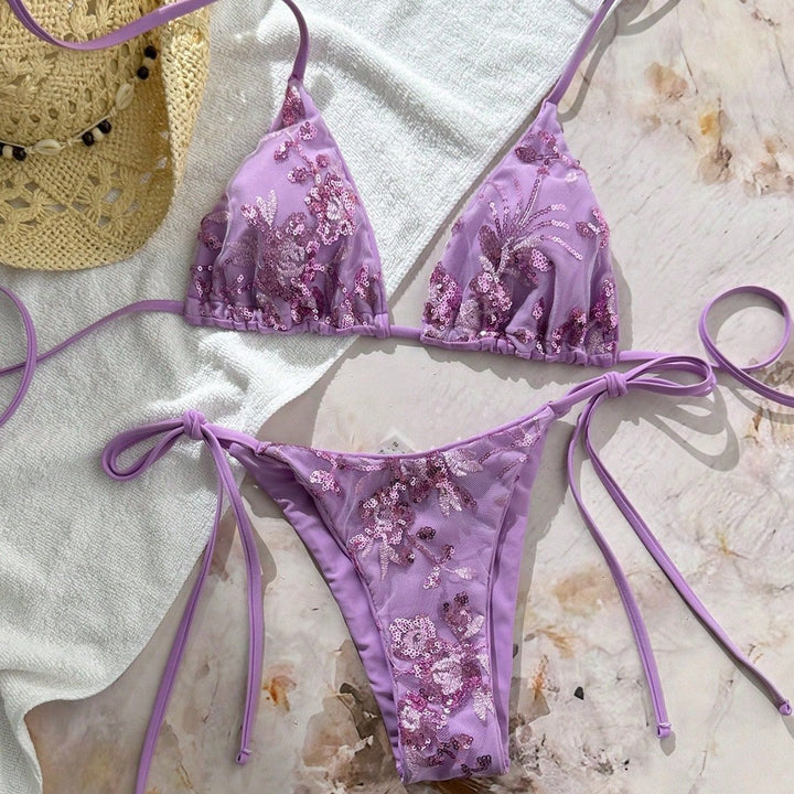 Damen Glamouröser Triangel-Bikini mit Glitzerelementen Drune