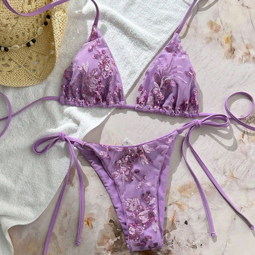 Damen Glamouröser Triangel-Bikini mit Glitzerelementen Drune