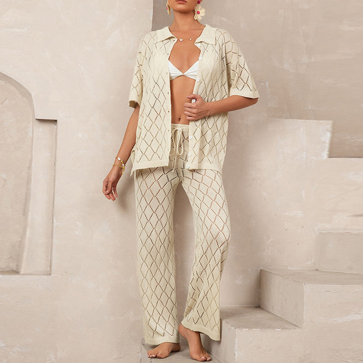 Damen elegantes Strickanzug mit modischem Rautenmuster und lockerer Passform Drune