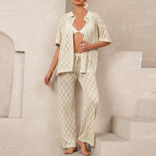 Damen elegantes Strickanzug mit modischem Rautenmuster und lockerer Passform Drune
